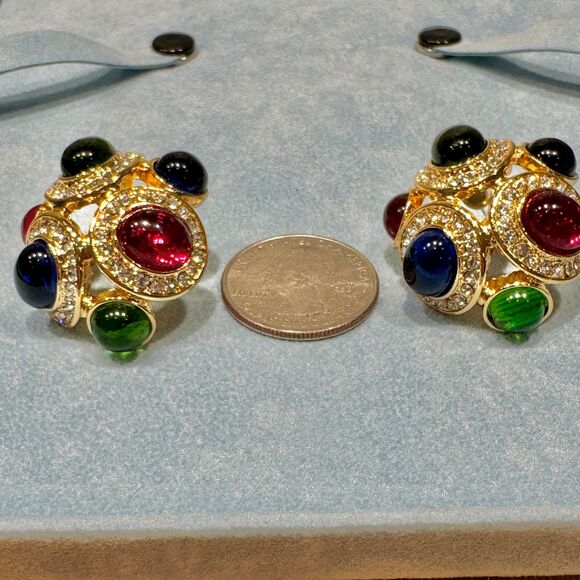 Vintage Multi-colored stone and crystal rhinestone Earrings - Picture 6 of 9